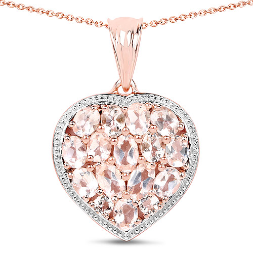 Pendants-14K Rose Gold Plated 12.81 Carat Genuine Pink Chelcedonia and Morganite .925 Sterling Silver Pendant