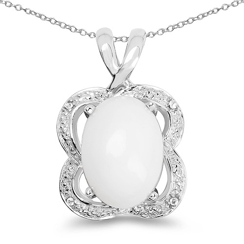 Opal-3.22 Carat Genuine Opal and White Topaz .925 Sterling Silver Pendant