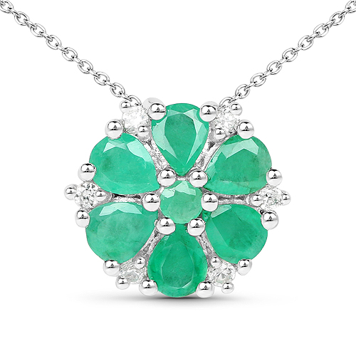Emerald-1.96 Carat Genuine Emerald and White Zircon .925 Sterling Silver Pendant