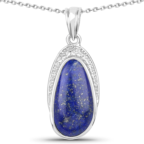 7.58 Carat Genuine Lapis And White Topaz .925 Sterling Silver Pendant