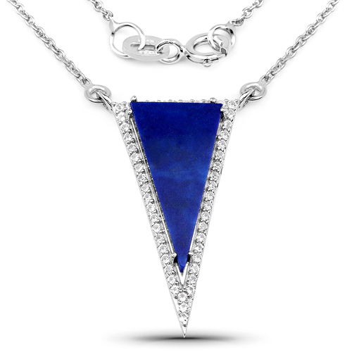 7.26 Carat Genuine Lapis And White Topaz .925 Sterling Silver Pendant
