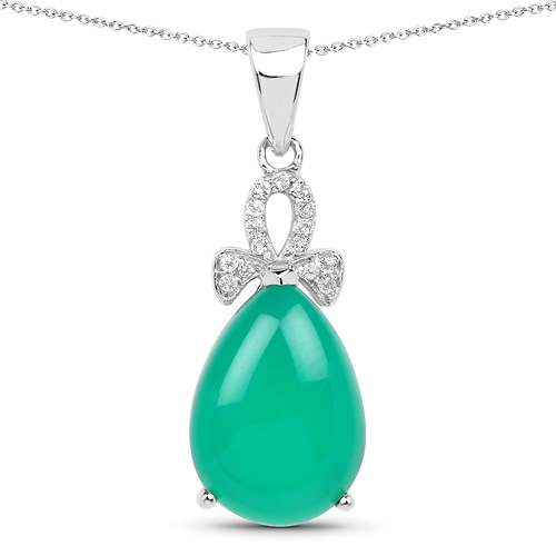 Pendants-4.34 Carat Genuine Green Onyx And White Topaz .925 Sterling Silver Pendant