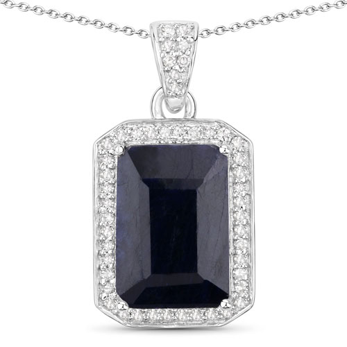 Sapphire-7.55 Carat Dyed Sapphire and White Diamond .925 Sterling Silver Pendant