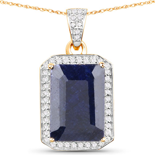 Sapphire-7.21 Carat Dyed Sapphire and White Diamond 14K Yellow Gold Pendant