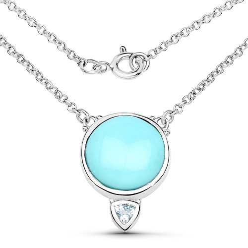 6.65 Carat Genuine Turquoise and Blue Topaz .925 Sterling Silver Pendant