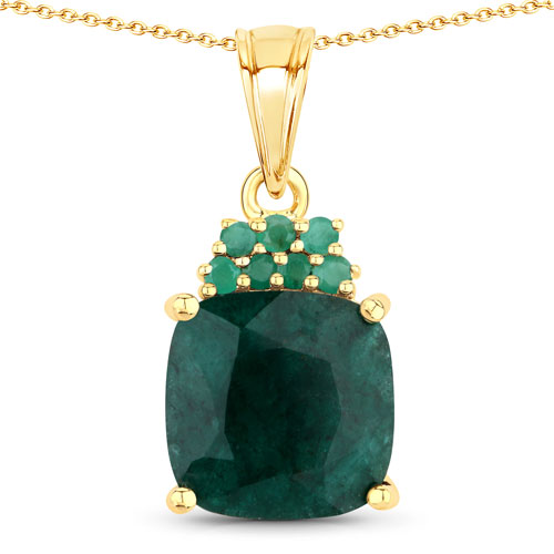 Emerald-6.21 Carat Dyed Emerald and Emerald .925 Sterling Silver Pendant