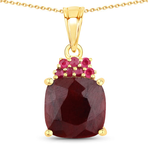 Ruby-7.57 Carat Dyed Ruby and Ruby .925 Sterling Silver Pendant