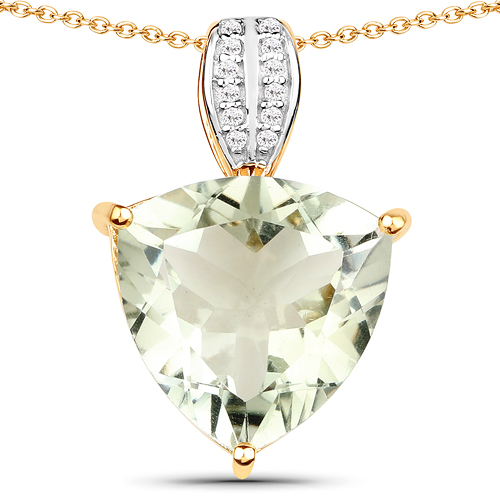 18K Yellow Gold Plated 7.99 Carat Genuine Green Amethyst and White Topaz .925 Sterling Silver Pendant