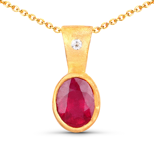 Ruby-18K Yellow Gold Plated 1.02 Carat Glass Filled Ruby and White Topaz .925 Sterling Silver Pendant