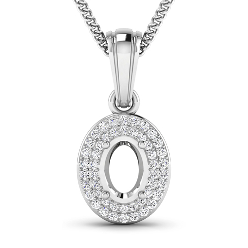 Diamond-0.17 Carat Genuine White Diamond 14K White Gold Semi Mount Pendant - holds 7x5mm Oval Gemstone