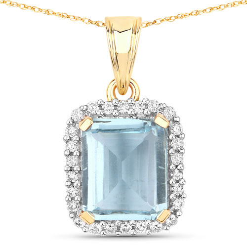 5.11 Carat Genuine Aquamarine and White Diamond 14K Yellow Gold Pendant