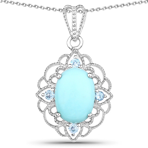 5.05 Carat Genuine Turquoise and Blue Topaz .925 Sterling Silver Pendant