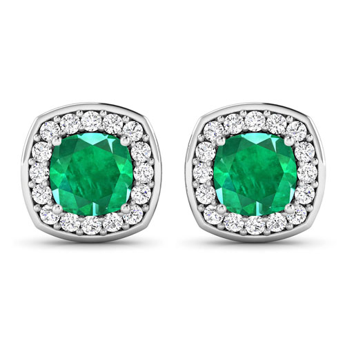 Emerald-2.25 Carat Genuine Zambian Emerald and White Diamond 14K White Gold Earrings