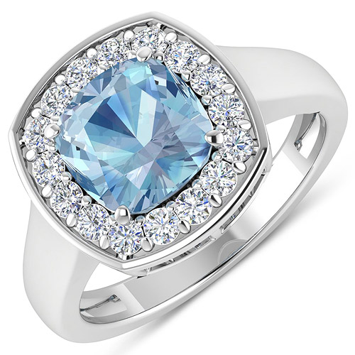 Rings-2.18 Carat Genuine Aquamarine and White Diamond 14K White Gold Ring
