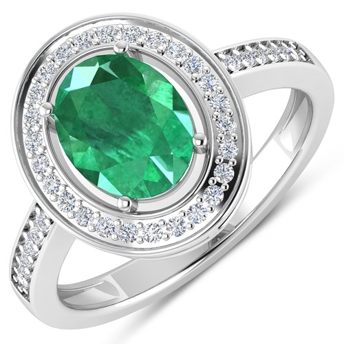 Emerald-1.87 Carat Genuine Zambian Emerald and White Diamond 14K White Gold Ring