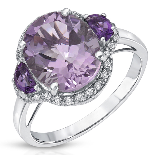 Amethyst-3.36 Carat Genuine Amethyst and White Diamond .925 Sterling Silver Ring