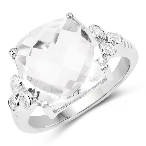 Rings-5.63 Carat Genuine Crystal Quartz & White Topaz .925 Sterling Silver Ring