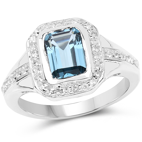 Rings-2.29 Carat Genuine London Blue Topaz and White Topaz .925 Sterling Silver Ring