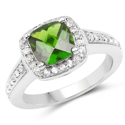 Rings-1.67 Carat Genuine Chrome Diopside & White Topaz .925 Sterling Silver Ring