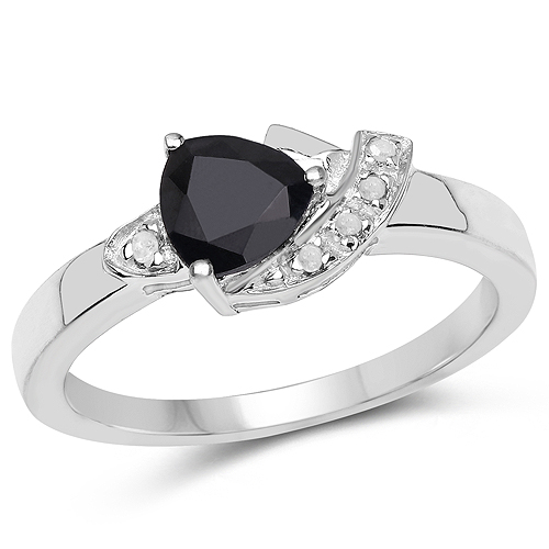 Sapphire-0.83 Carat Genuine Black Sapphire and White Topaz .925 Sterling Silver Ring