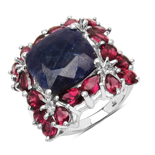 Sapphire-10.19 Carat Genuine Rhodolite & Sapphire .925 Sterling Silver Ring