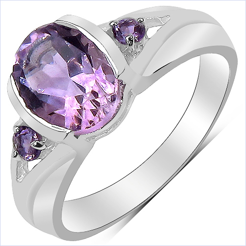 Amethyst-1.76 Carat Genuine Amethyst and White Topaz .925 Sterling Silver Ring