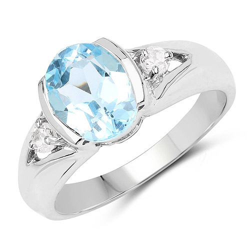 Rings-2.66 Carat Genuine Blue Topaz and White Topaz .925 Sterling Silver Ring