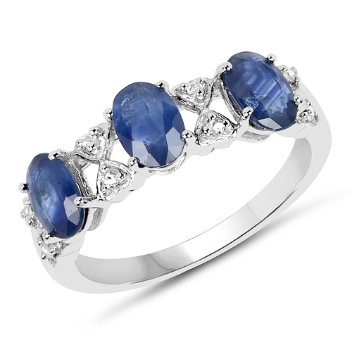 Sapphire-1.52 Carat Genuine Blue Sapphire & White Topaz .925 Sterling Silver Ring