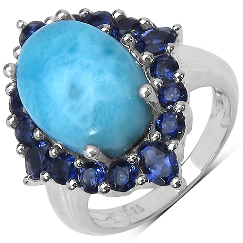7.50 ct. t.w. Larimar and Iolite Ring in Sterling Silver