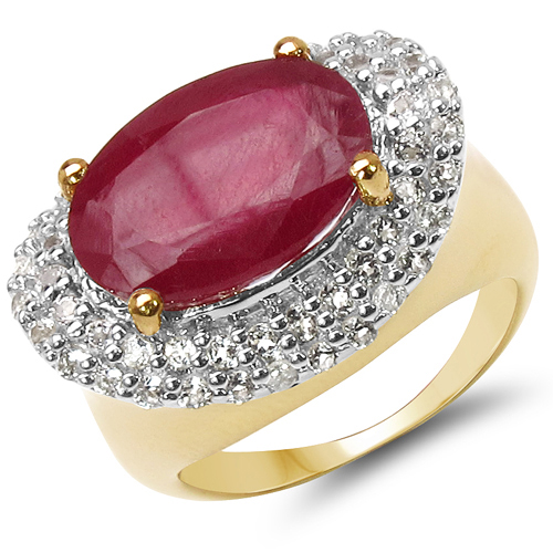 Ruby-14K Yellow Gold Plated 8.73 Carat Genuine Glass Filled Ruby & White Topaz .925 Sterling Silver Ring
