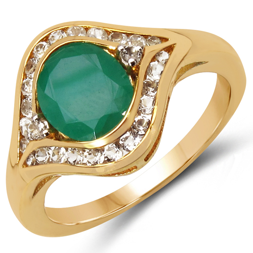 Emerald-14K Yellow Gold Plated 2.34 Carat Genuine Emerald & White Topaz .925 Sterling Silver Ring