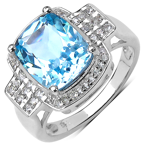 Rings-4.48 Carat Genuine Blue Topaz & White Topaz .925 Sterling Silver Ring