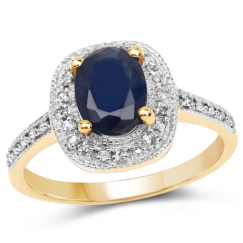 Sapphire-14K Yellow Gold Plated 1.68 Carat Genuine Blue Sapphire and White Topaz .925 Sterling Silver Ring