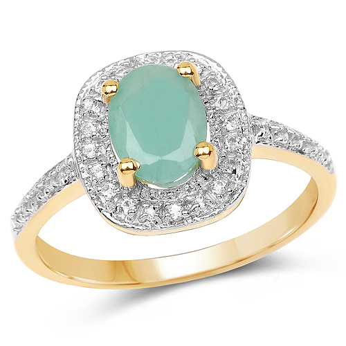 Emerald-14K Yellow Gold Plated 1.20 Carat Genuine Emerald and White Topaz .925 Sterling Silver Ring