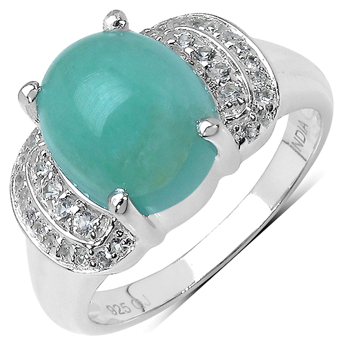 Emerald-3.33 Carat Genuine Emerald & White Topaz .925 Sterling Silver Ring