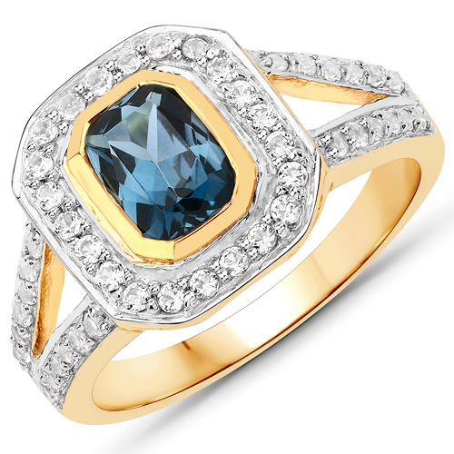 Rings-1.57 Carat Genuine London Blue Topaz and White Topaz .925 Sterling Silver Ring