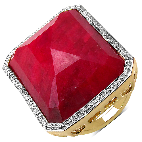 Ruby-14K Yellow Gold Plated 45.70 Carat Genuine Ruby .925 Sterling Silver Ring