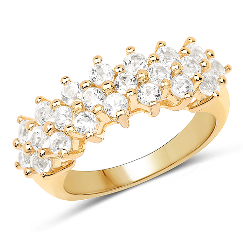 Rings-14K Yellow Gold Plated 1.76 Carat Genuine White Topaz .925 Sterling Silver Ring