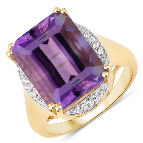 Amethyst-11.58 Carat Genuine Amethyst and White Topaz .925 Sterling Silver Ring
