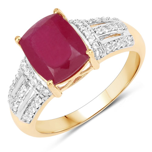 Ruby-3.97 Carat Glass Filled Ruby and White Topaz .925 Sterling Silver Ring