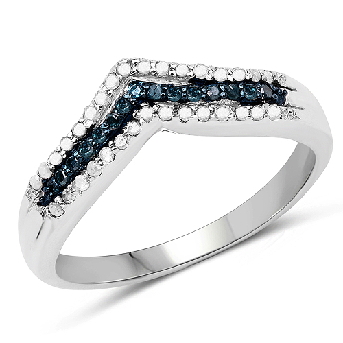 Diamond-0.25 Carat Genuine Blue Diamond and White Diamond .925 Sterling Silver Ring