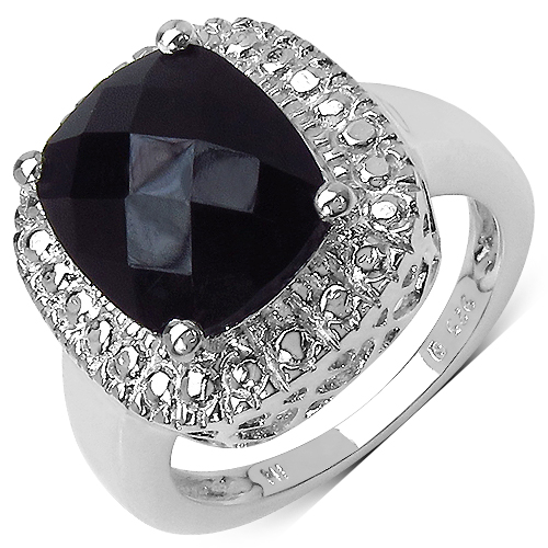 Rings-4.10 Carat Genuine Black Onyx .925 Sterling Silver Ring