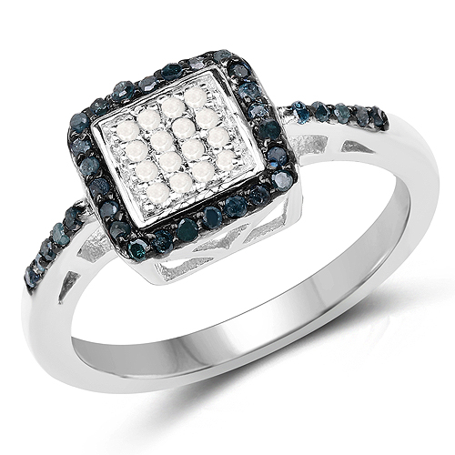 Diamond-0.26 Carat Genuine Blue Diamond and White Diamond .925 Sterling Silver Ring