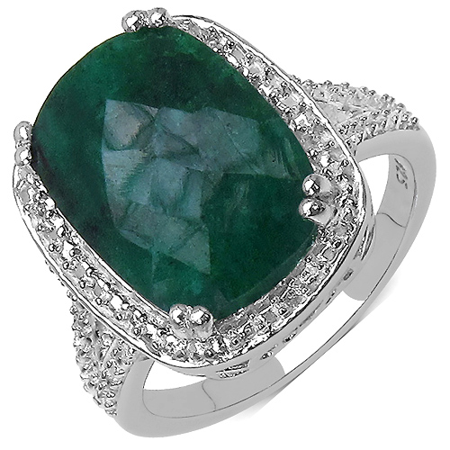 Emerald-5.75 Carat Genuine Emerald .925 Sterling Silver Ring