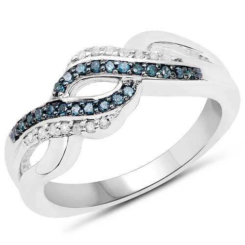 Diamond-0.19 Carat Genuine Blue Diamond and White Diamond .925 Sterling Silver Ring