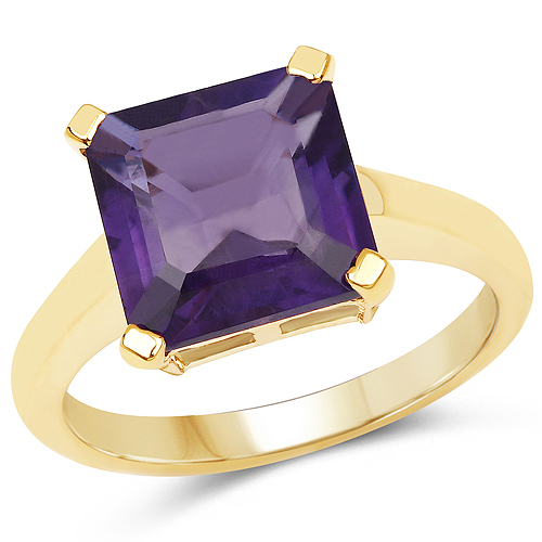 Amethyst-14K Yellow Gold Plated 4.62 Carat Genuine Amethyst .925 Sterling Silver Ring