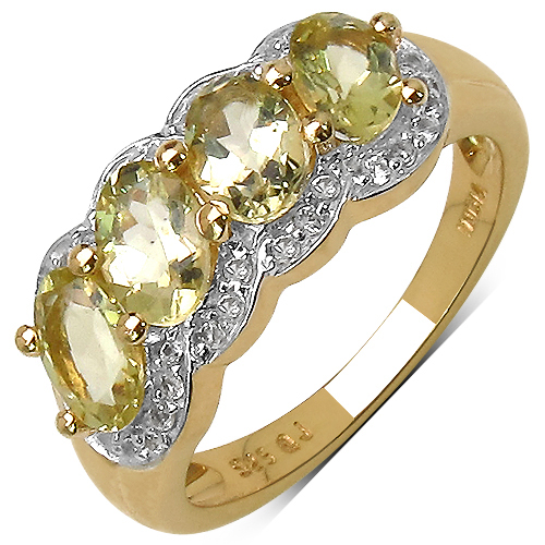 14K Yellow Gold Plated 1.78 Carat Genuine Yellow Beryl & White Topaz .925 Sterling Silver Ring