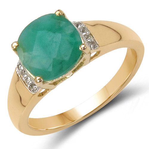 Emerald-14K Yellow Gold Plated 2.24 Carat Genuine Emerald & White Topaz .925 Sterling Silver Ring