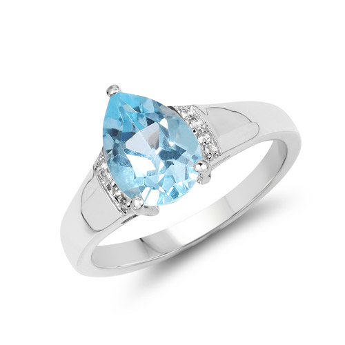 Rings-1.94 Carat Genuine Blue Topaz and White Topaz .925 Sterling Silver Ring