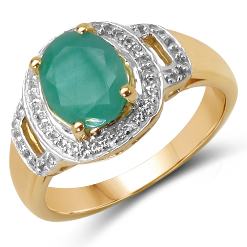 Emerald-14K Yellow Gold Plated 2.03 Carat Genuine Emerald & White Topaz .925 Sterling Silver Ring